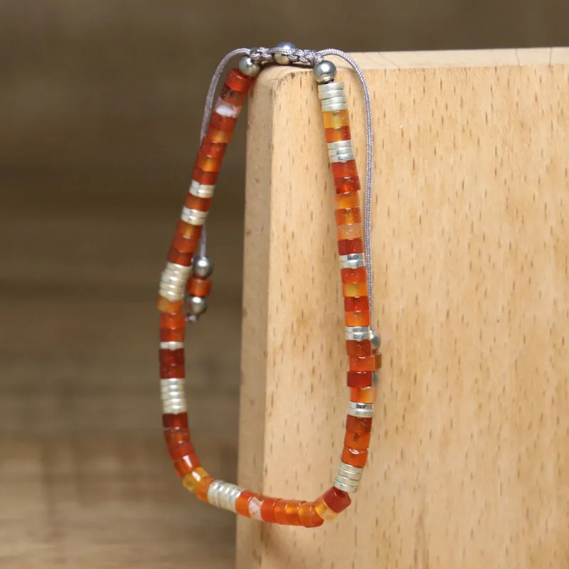 New Design Red Agate Bracelet Boho Style Handmade Weave Adjustable Bracelet Dainty Birthday Gifts for Women Beads Jewelry