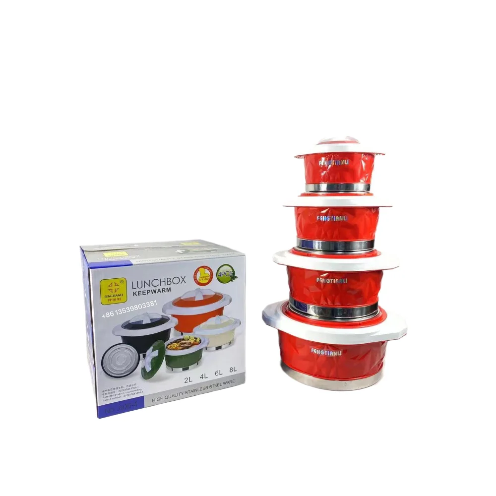 High Quality 4PCS Big Capacity Insulated Thermal Food Containers 2L+4L+6L+8L Food Warmer Casserole Insulated for Ramadan Use