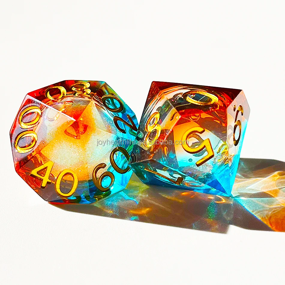 Desk Polyhedral Custom Dice  DnD Handmade Sharp Edge Liquid Core Dice 7Set for rpg