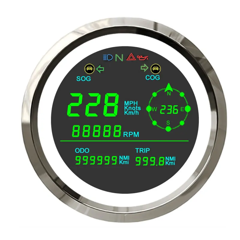 85mm LCD Display GPS Speedometer with Tachometer Total/Trip Odometer Show E Scooter Motorcycle Boat Digital