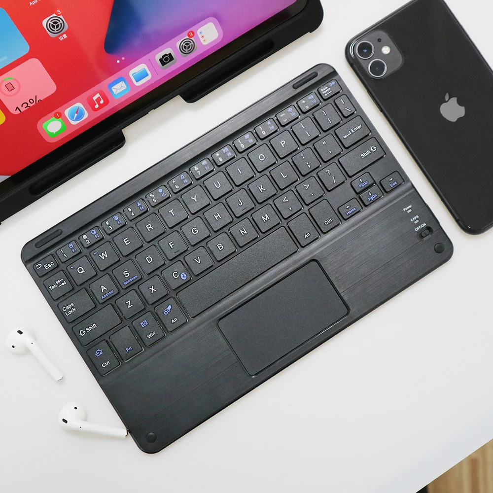 
Heshinai Bluetooth Wireless Bluetooth Keyboard with Touchpad for Tablet Pc Smart phones computers 3 systems 