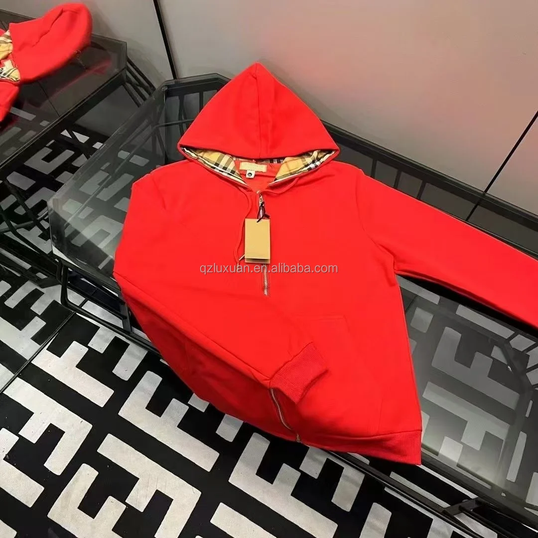 Custom logo Casual zipper hooded jacket for men 100% cotton striped retro bur berry plus size men lightweight coat