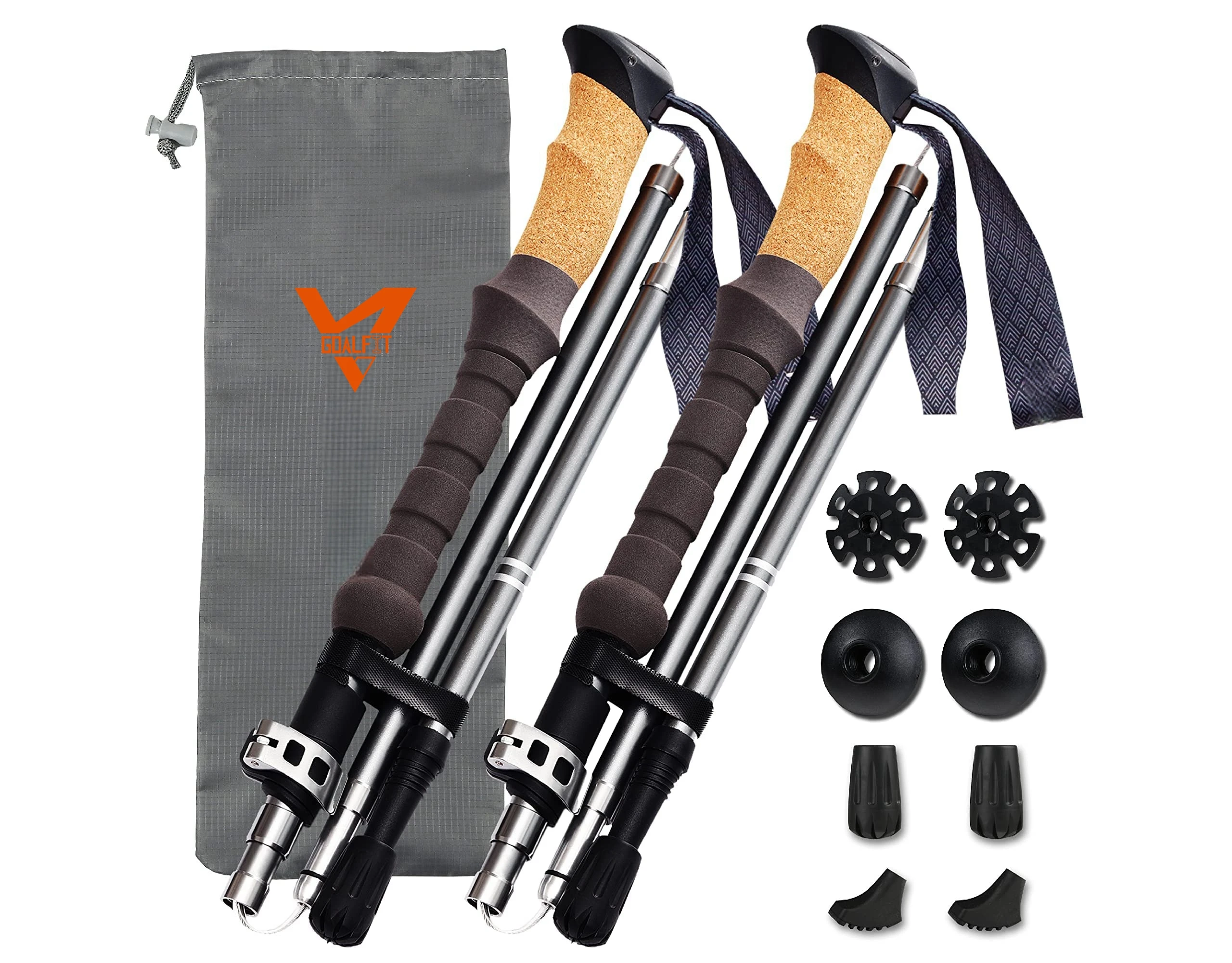 GoalFit Outdoors Collapsible Nordic Hiking Poles 2 pcs Aluminum Walking Stick Trekking Poles for Hiking