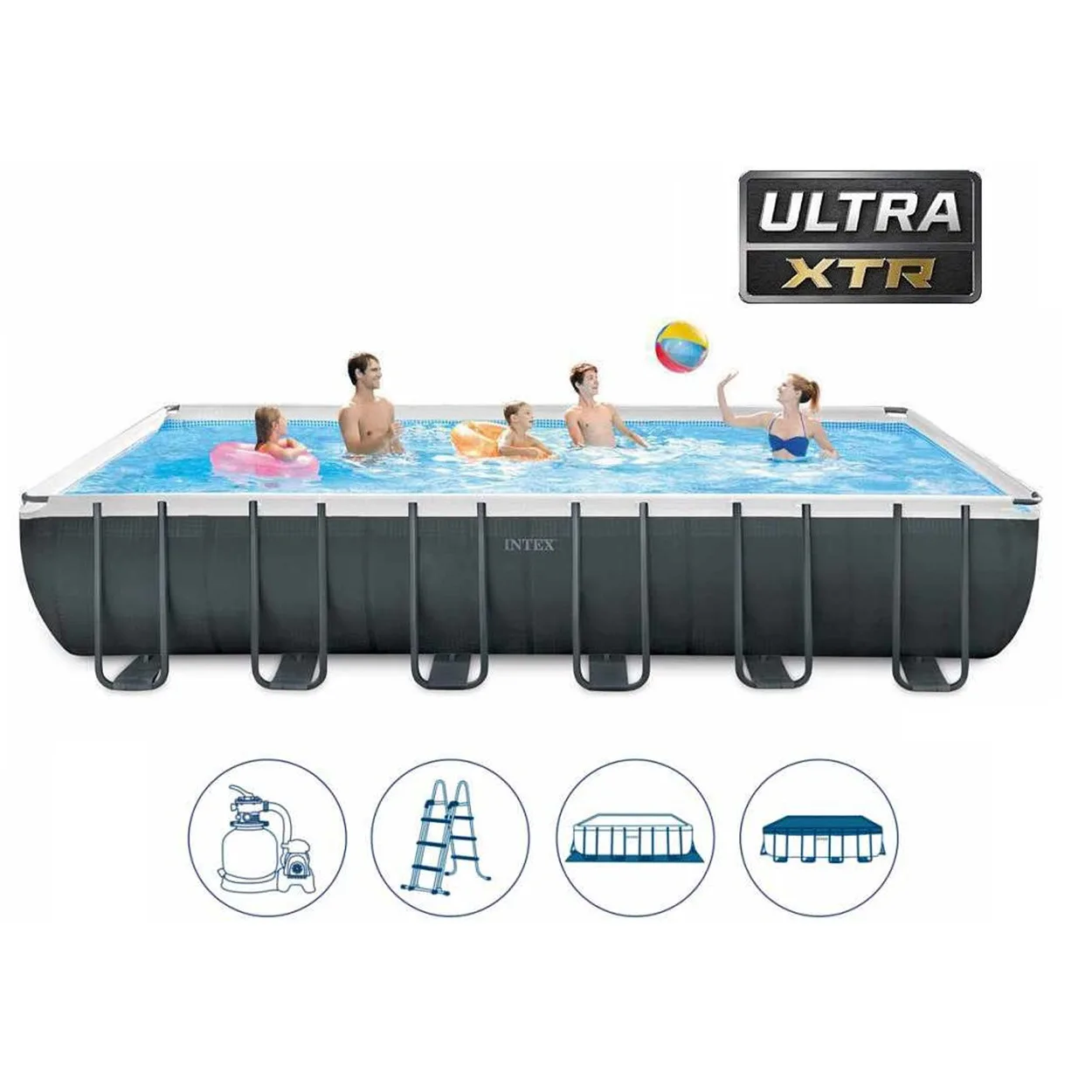 26356 Ultra Metal Frame Rectangular Swimming Pool Set Freestanding Swimming Pool