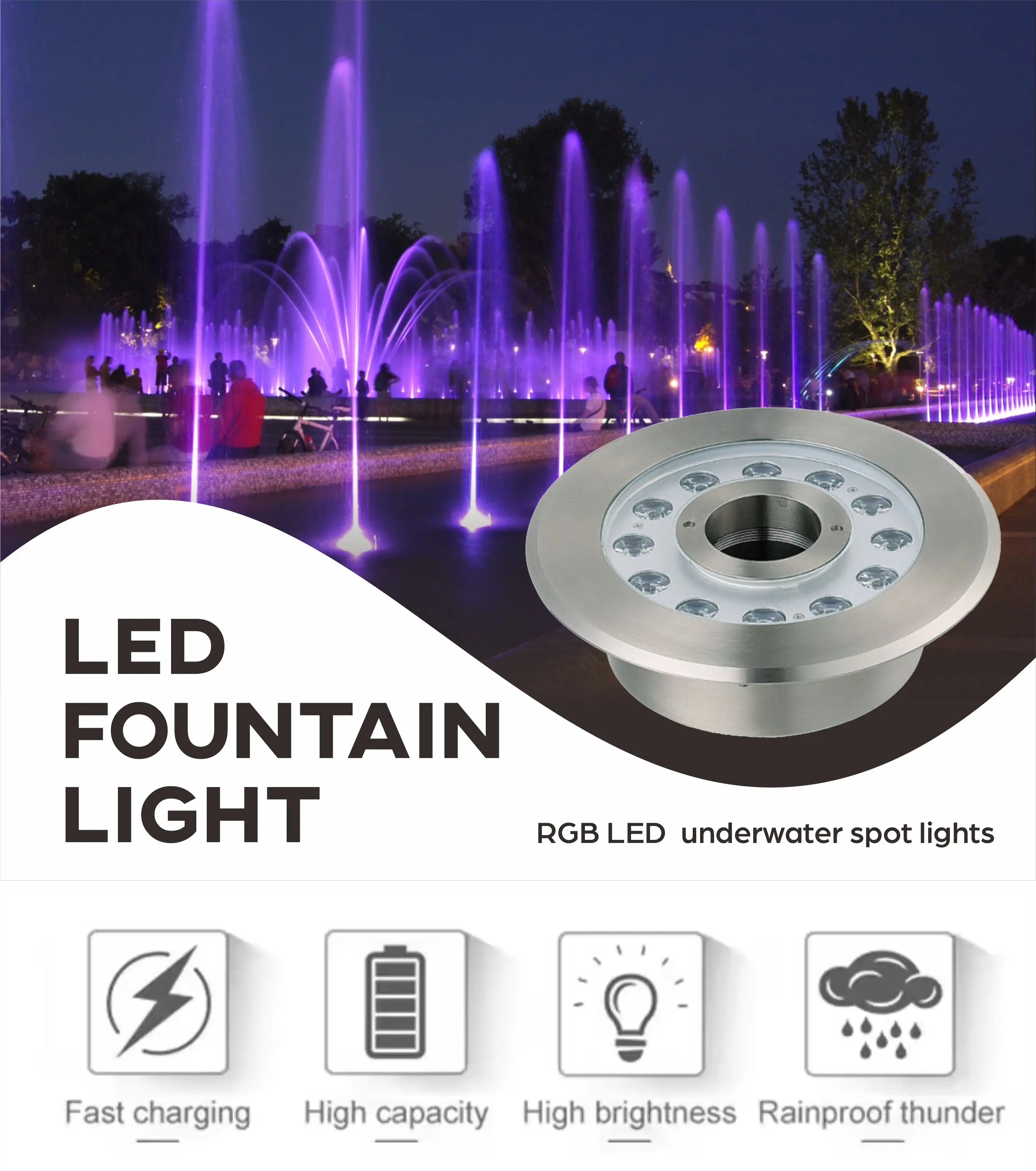 Led Pool Landscape Light Underwater 12w 304ss IP68 Waterproof  Led Fountain Ring Light for Swimming Pool