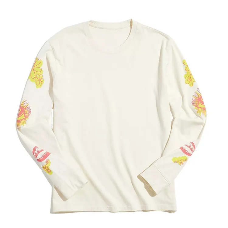 Cotton long sleeve t shirt ribbed crew neck screen print logo custom t shirt for men high quality oversize unisex t shirt