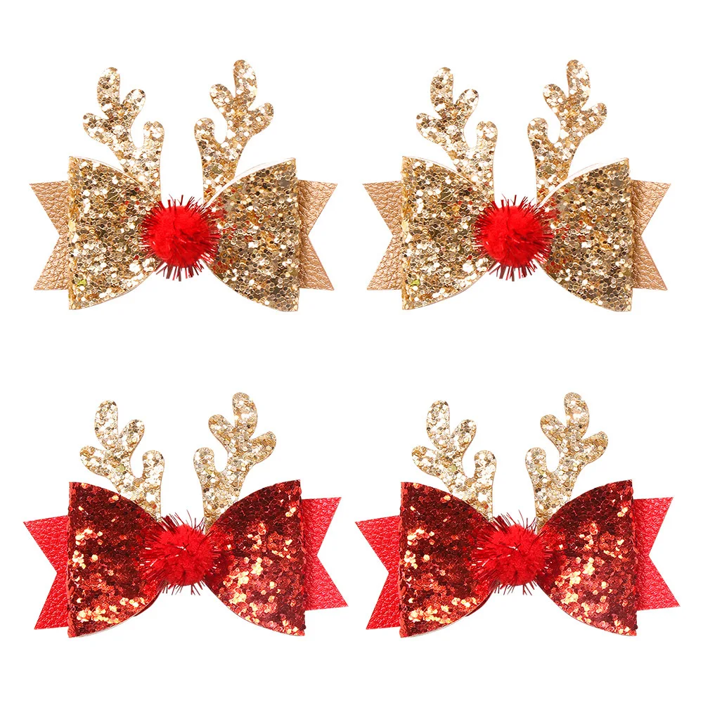 New Cute Christmas Elk Antlers Hair Clip Sequins Glitter Bow Hairpin Children Girls Party baby alligator clip Hair Accessories