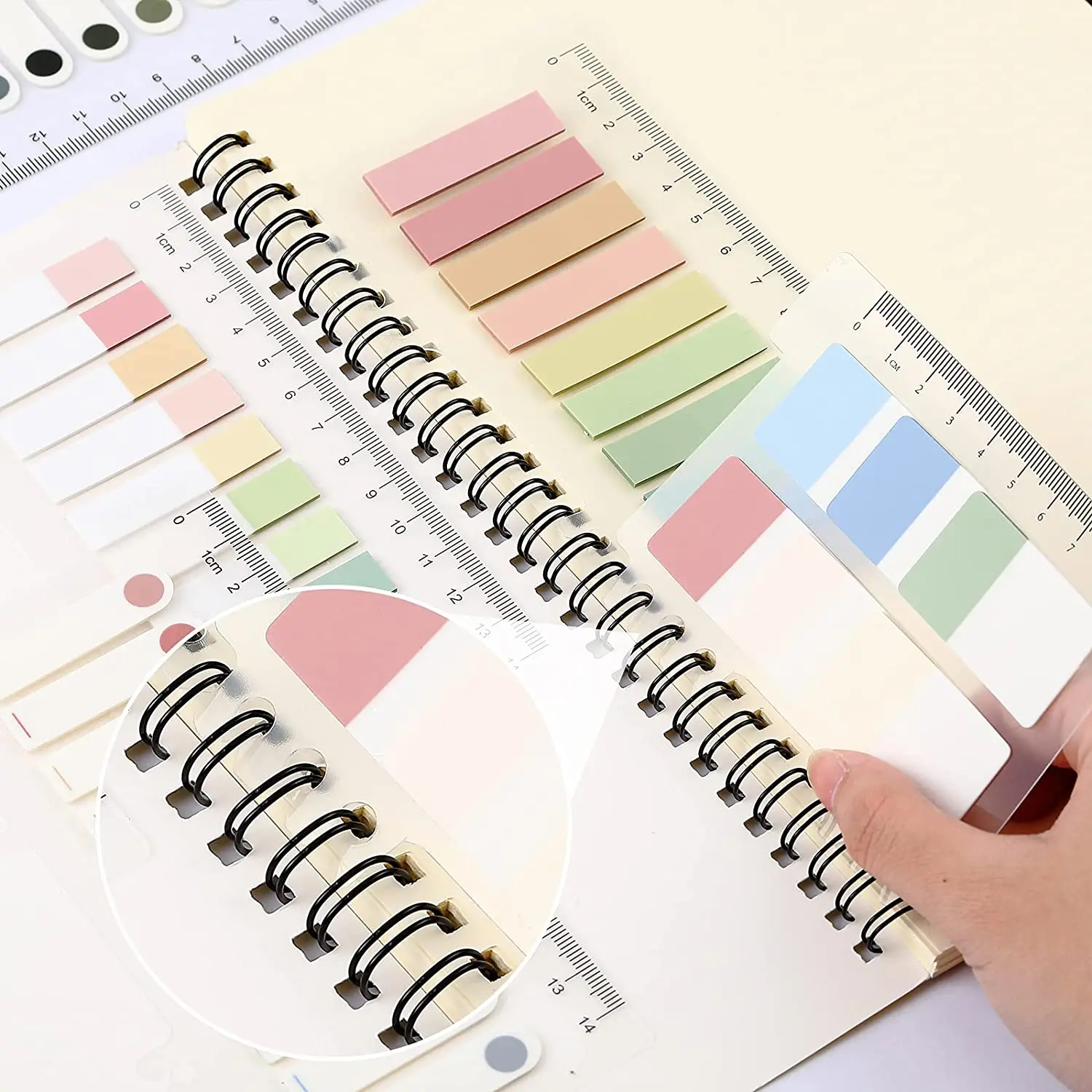 Rectangle shape colorful PET page marker stationary sticky notes with ruler holder