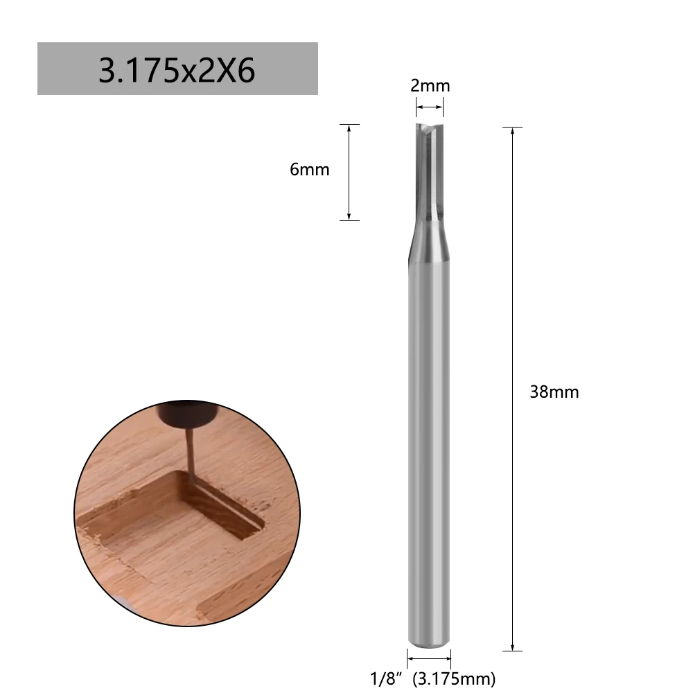 1pc 3.175mm Double-Edged Straight Groove Router Bit Set Alloy Non-Burr Cutting Tool Involute Gear Cutters