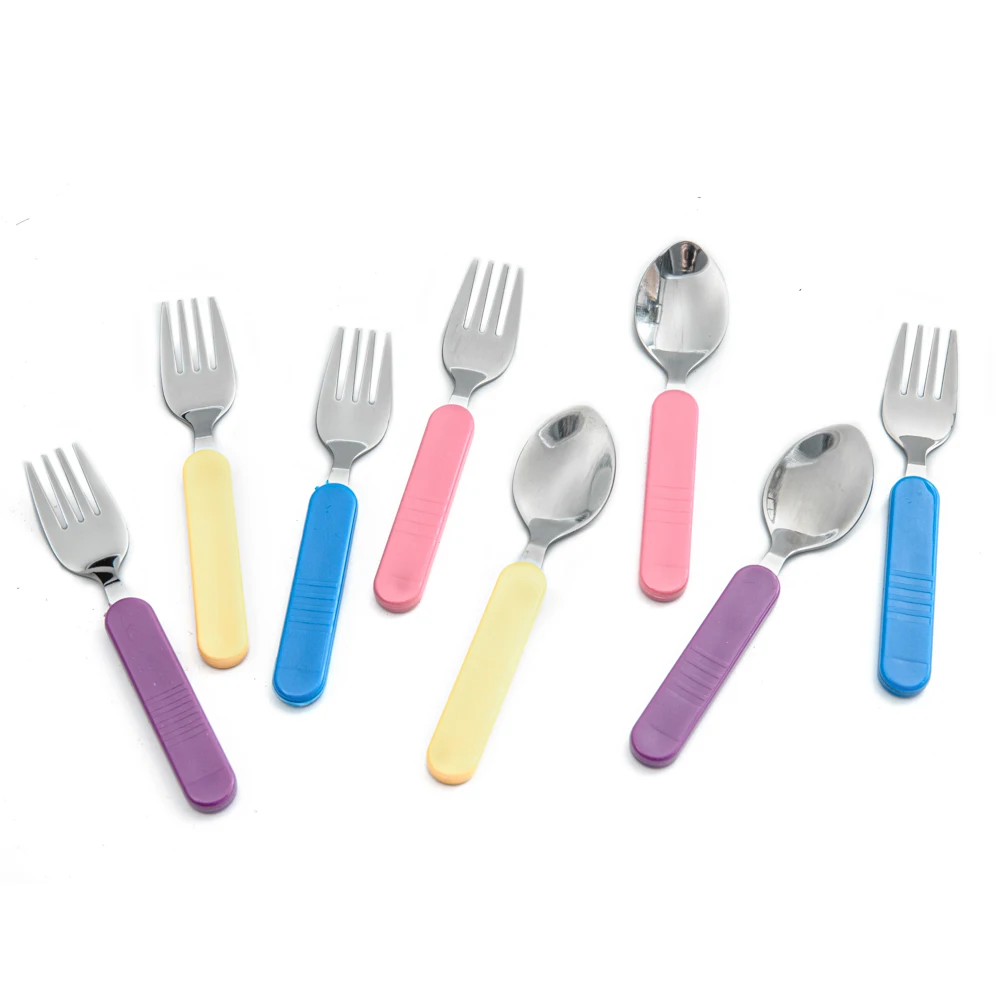 Steel Baby Spoon And Fork Plastic Handle Cutlery Set For Kid