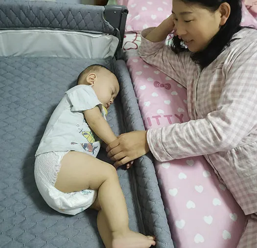 Multi function New born baby cribs foldable cot cunas grey cosleeper playard with big storage bag