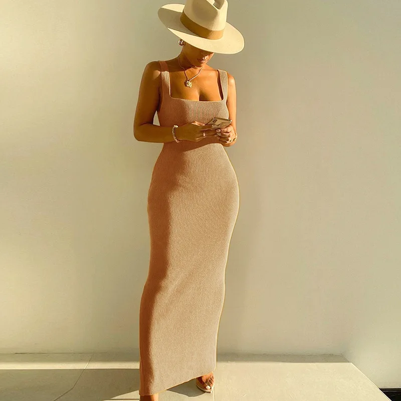 2022 hot sexy Casual   Sleeveless clothes women  Solid Color Summer ladies dress women long dress