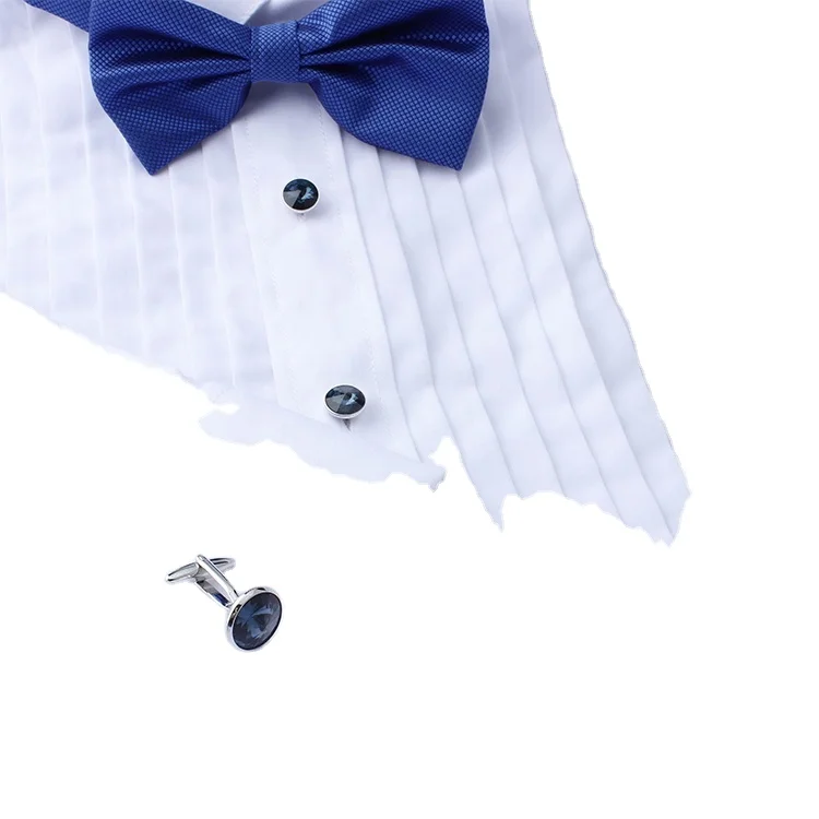 2024 new boyi Dark Blue Crystal Cufflink and Studs Set for Mens Tuxedo Shirts Gift Box Brass Round Natural Crystal Watch