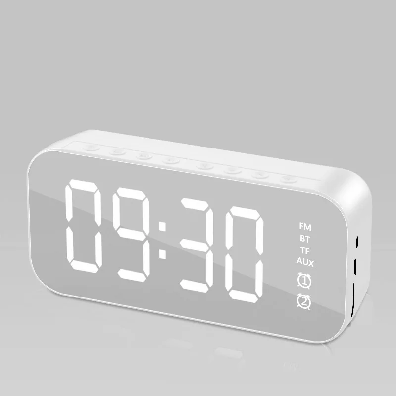 Hot Selling Mini BT Speaker Alarm Clock Mirror Radio Wth LED Digital Display Sleep Timer Portable Wireless Subwoofer