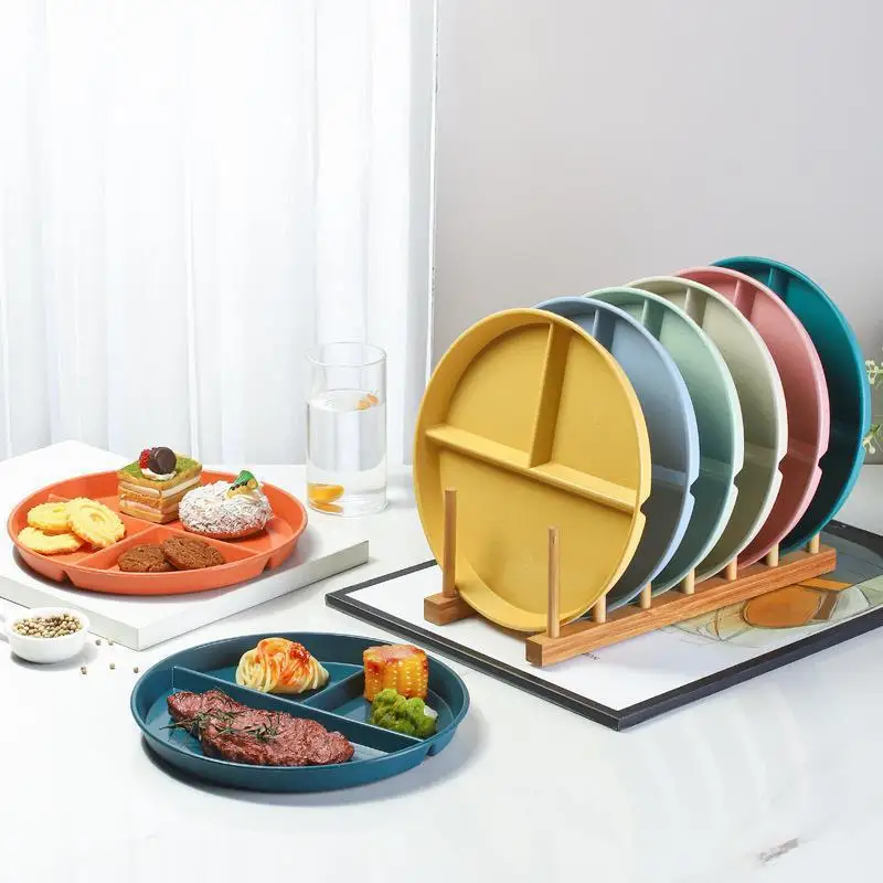 Creative Circular Wheat Straw Split Dining Plate Children Three Quantitative Dishes Environmentally Friendly Tableware