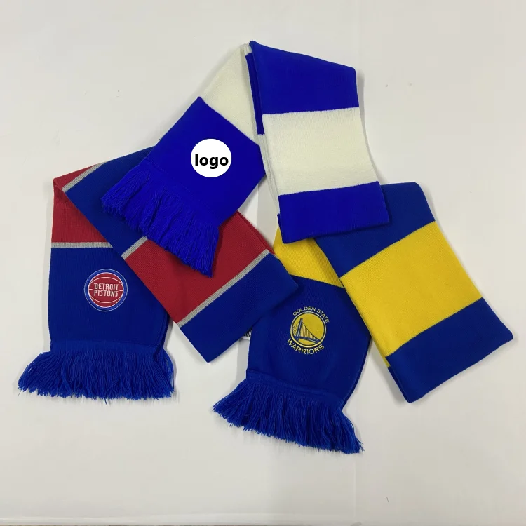 OEM Promotional Customized Acrylic Knitted Football Fan Soccer Scarf Custom Winter Scarf Knitting Scarves Winter Hat Gloves Set