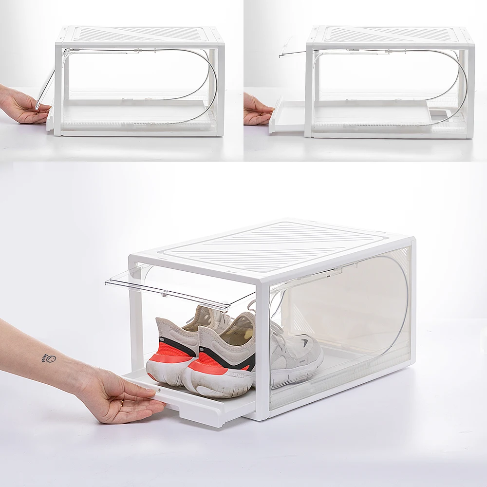 Clear Drop Front Stackable Shoe Magnets Sneaker Shoes Storage Drawer Box