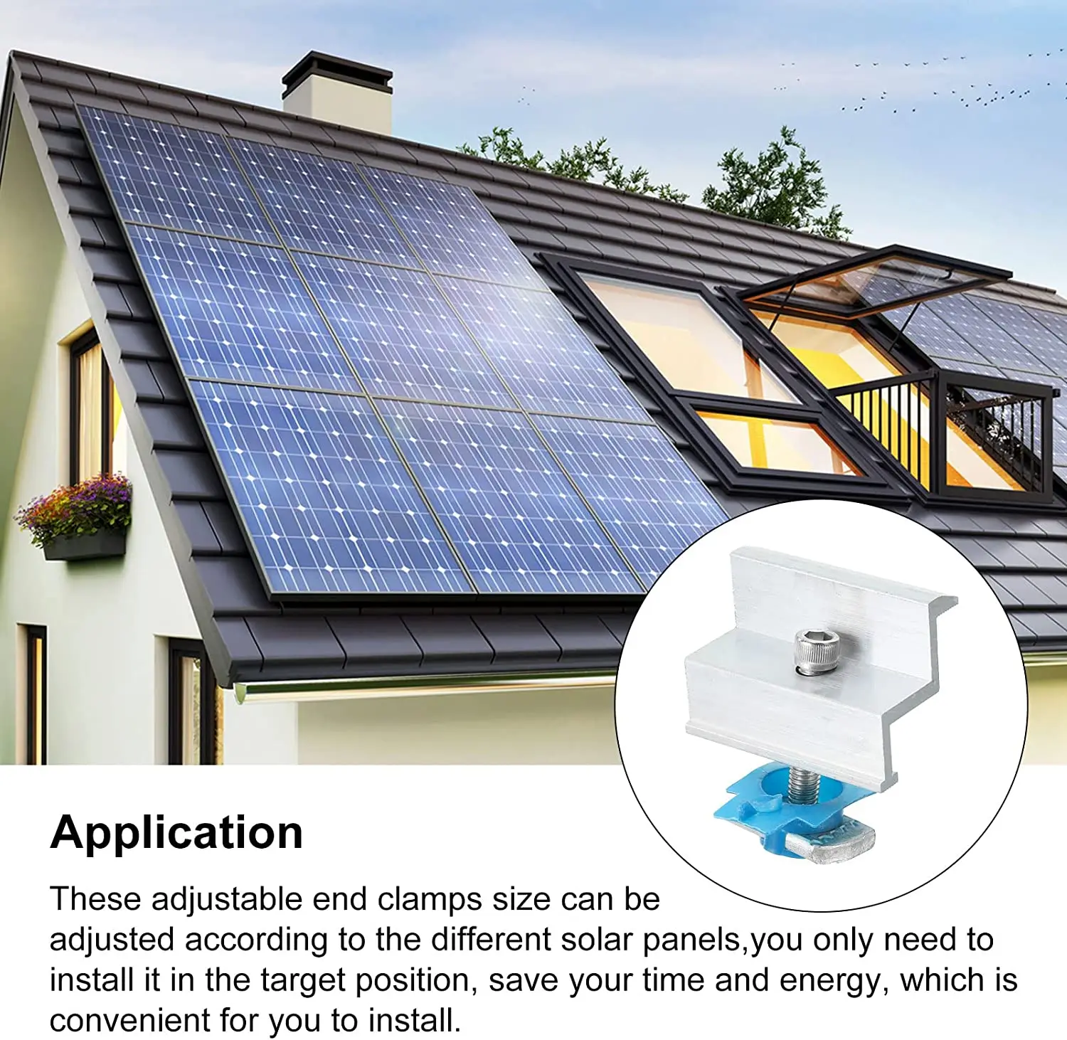 Customized aluminum adjustable solar structure fixing end clamps black end clamps