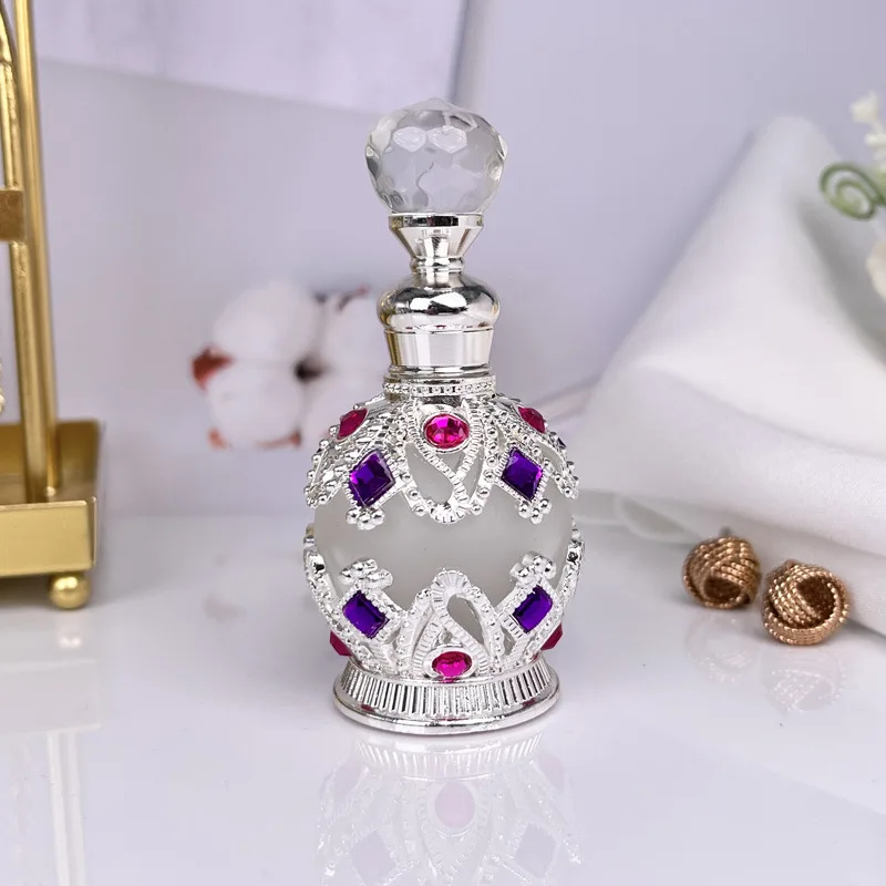 Beauty Refillable Luxury Gold Arabian Style 15ml Essential Oil Perfume Bottle Empty Fancy Vintage Perfume Glass Bottle