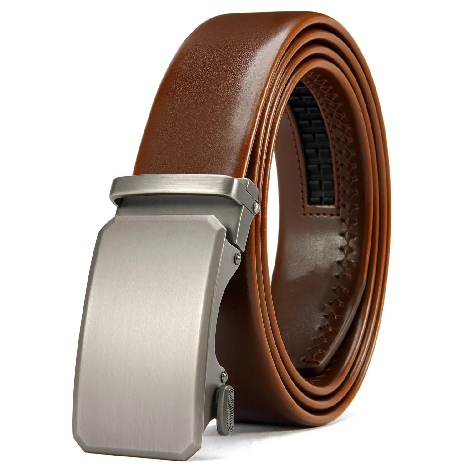 Mens Belt Leather Ratchet Belt For Men Dress and Casual with Adjustable Buckle, Trim to Fit