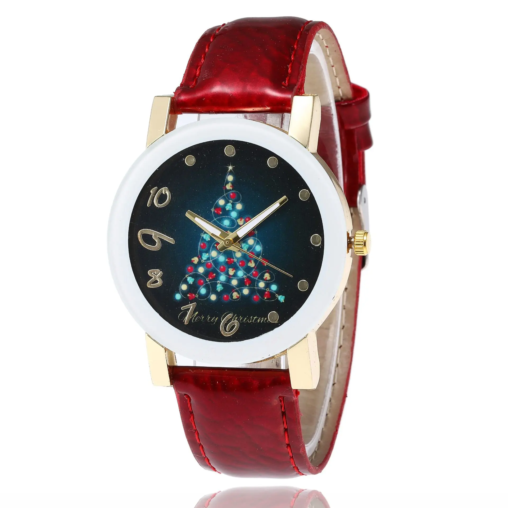 Cartoon fashion faux leather Christmas gift watch Christmas tree watch