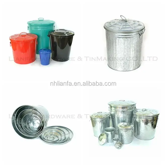 Large Capacity 62 Litres Galvanized Steel Metal Trash Cans Galvanized Trash Bin with Lid and Handle