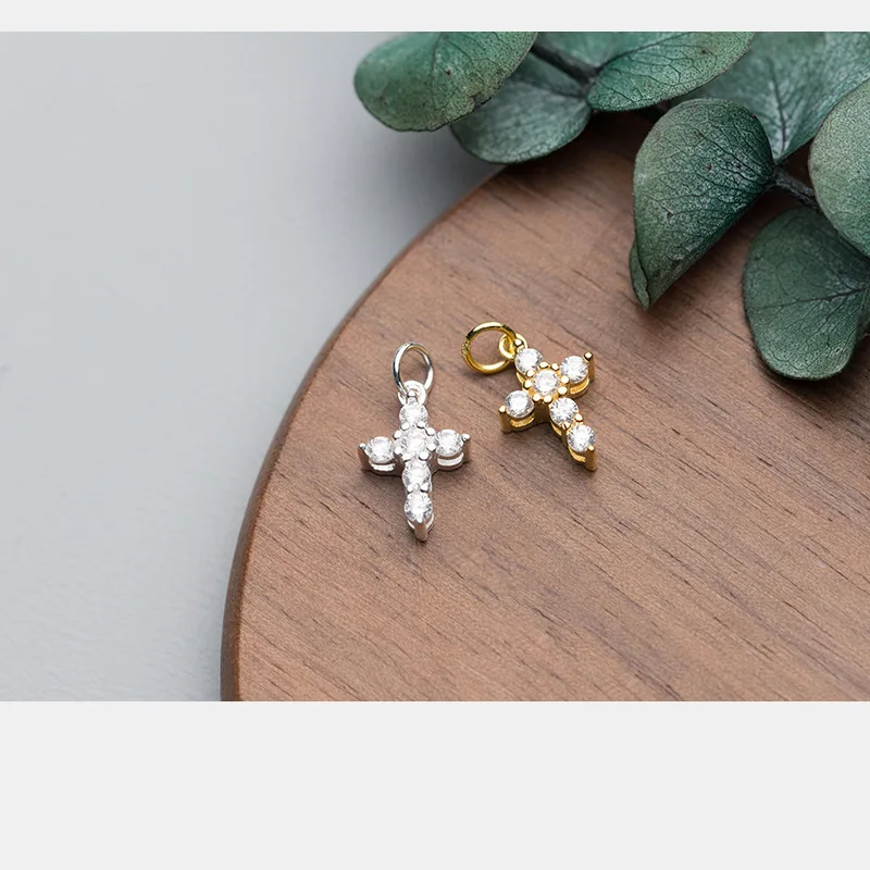 Vintage 18k Gold Plated S925 Sterling Silver Cubic Zircon Cross Pendant Charms For DIY Necklace Bracelet Earrings Jewelry Making