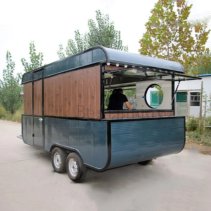 Retro China mobile food tea wine beverage dining cart for slush machine