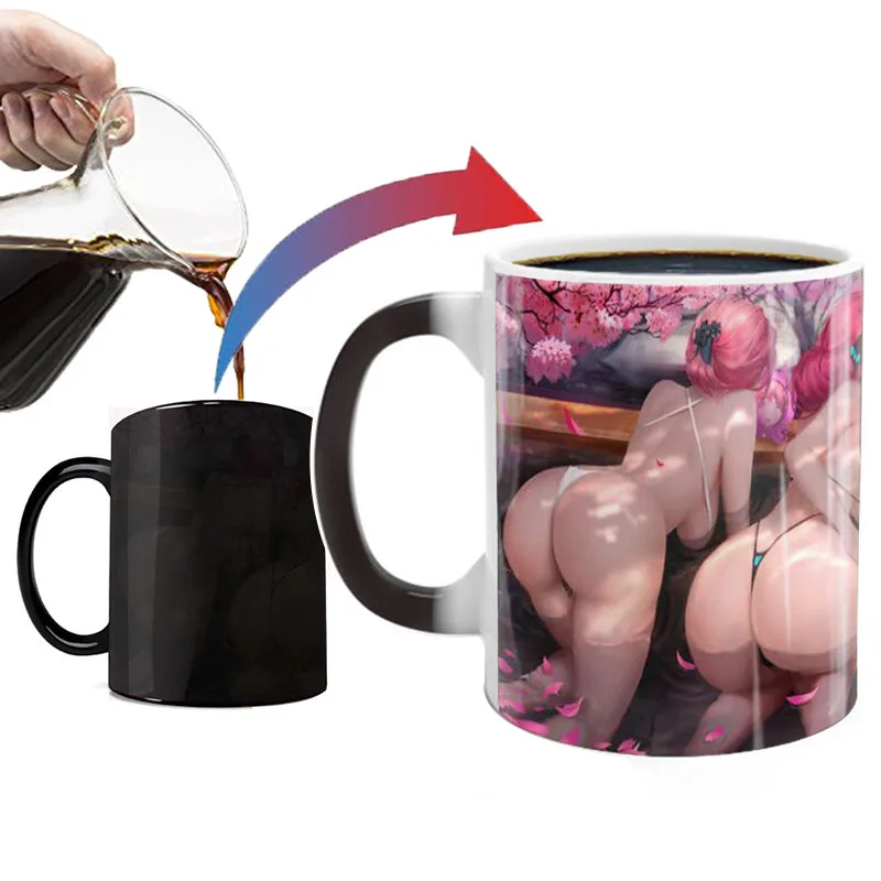 Wholesale Custom Blank Heat Discoloration Sensitive Coffee Mugs 11oz Magic Mug Sexy Cartoon Animation Color Changing Ceramic Mug