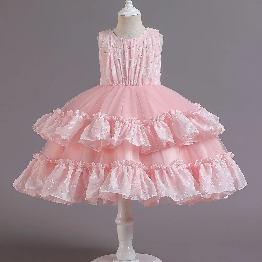 Summer new multi-layer wedding evening birthday dress for girl of 7 years old wedding party gown girls fancy frocks