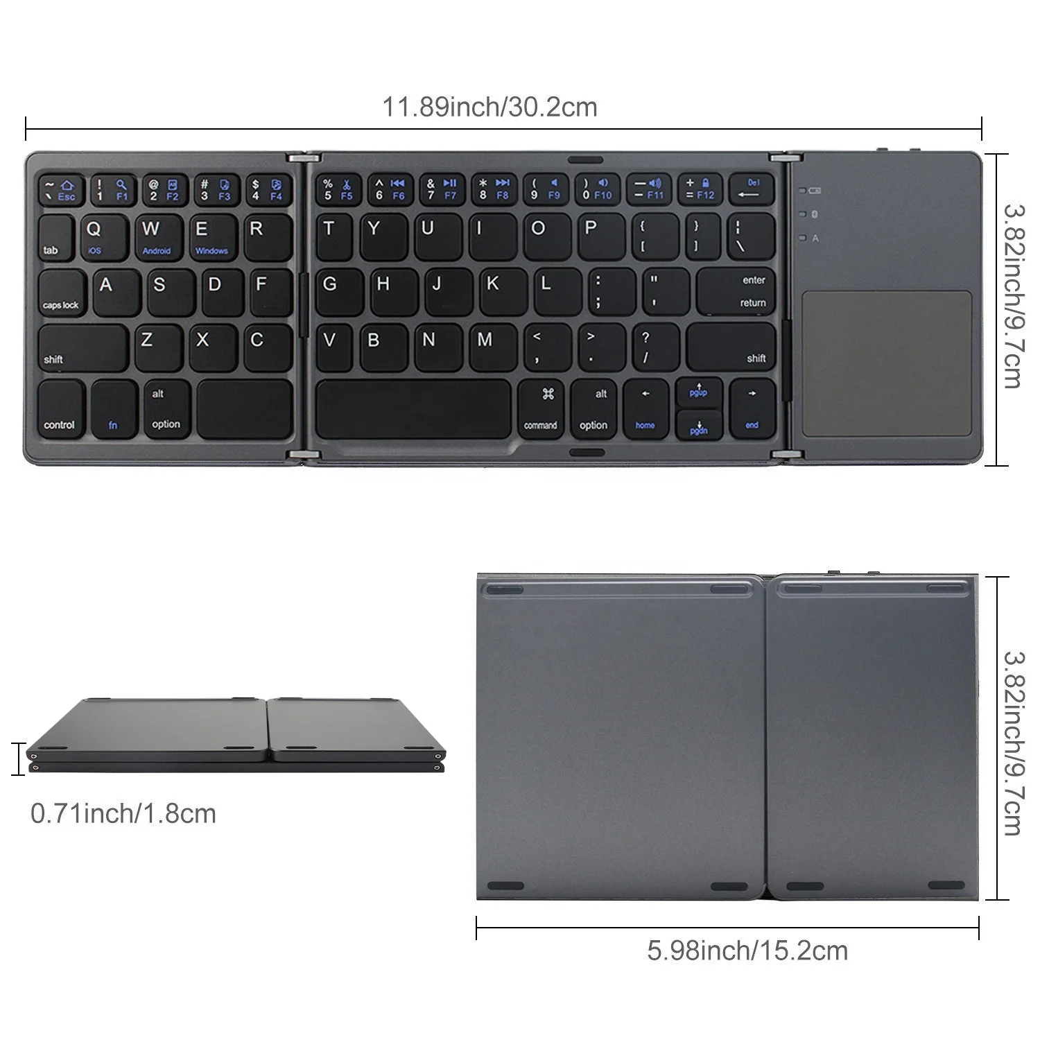 English Layout foldable bt Wireless Folding bluetooths keyboard qwerty and touch pad wireless keyboard