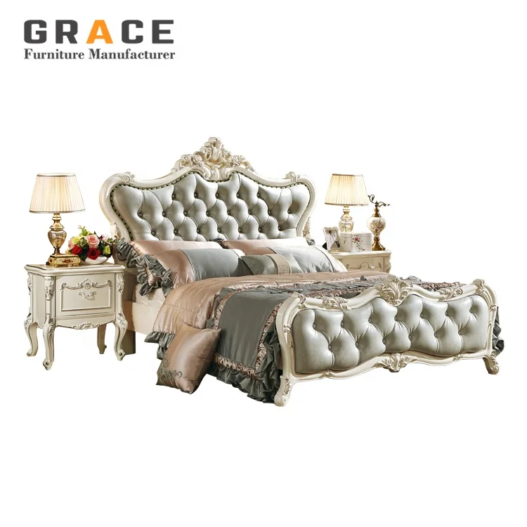 H8822G hotel Modern solid wood bed wooden luxury leather beds