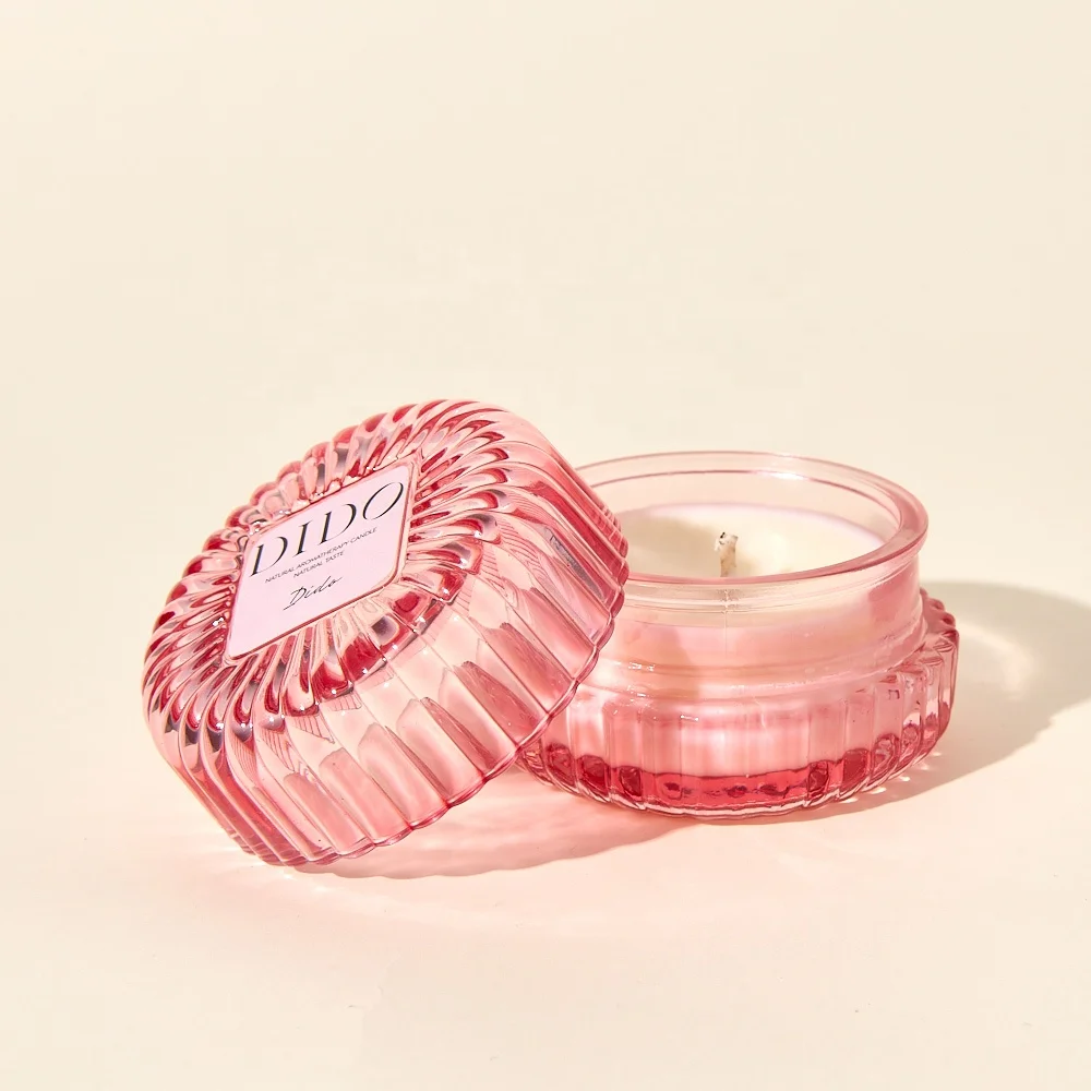 Wholesale Luxury 100ml Striped Shell Shape Glass Jar Empty  Round Bottom Glass Candle Jars With Glass Lid