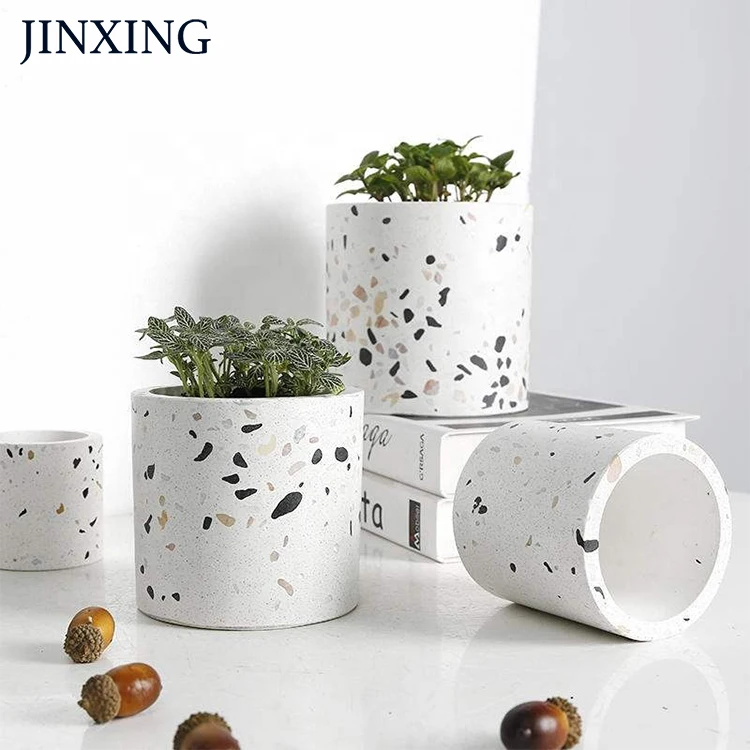 Simple Polished Round Black White Succulent Plant Pots Cylinder Cactus Planter Pots For Home Office Restaurant Desk