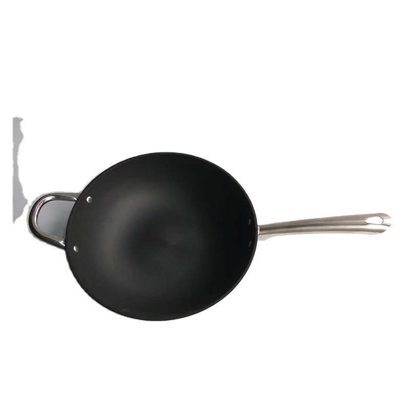Big size Pre-seasoned Black Cast Iron Non-Stick Wok with Stainless Steel Lid for general use