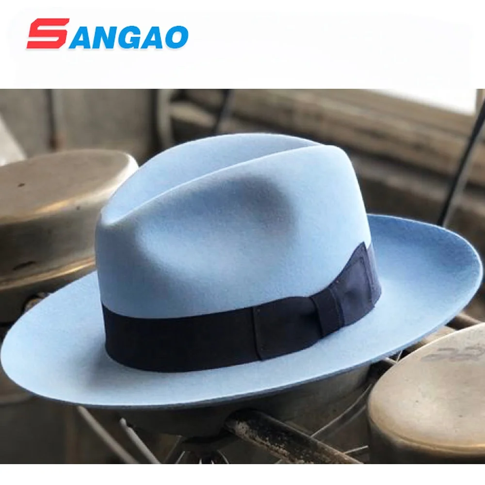 wholesale brown traditional fedora hat top with white lining and can print logo