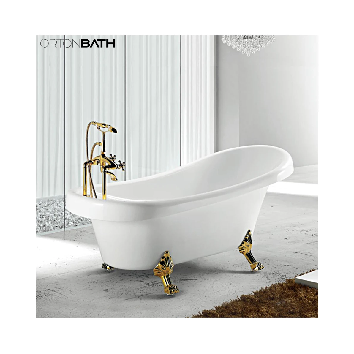 ORTONBATH белая и золотая акриловая Самостоятельная ванна для горячего купания спа-ванны сантехника с золотым душевым набором
