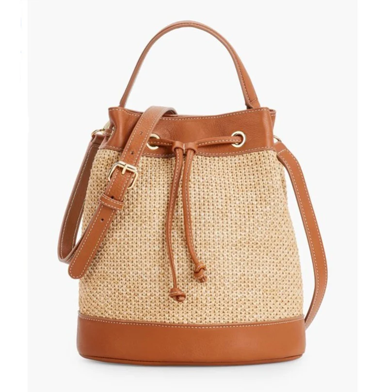 Newest Women Crochet Straw Draws Bag Summer Tote Beach Bag Rattan Woven Handbag