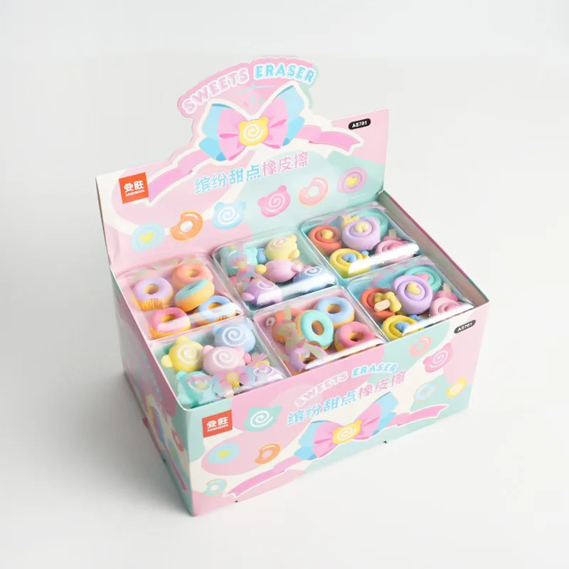 Cute Sweet Girls Donut Lollipop Shaped Eraser Rubber Pencil Eraser For Children Promotional Stationery Reward Erasers