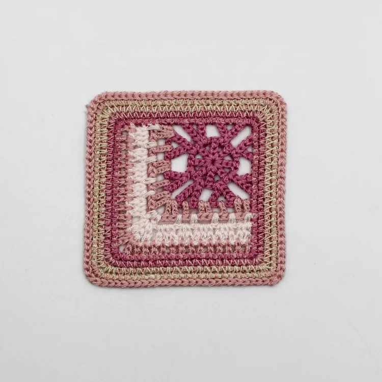 Custom colorful handmade square embroidery crochet patches applique for clothes coasters decoration DIY