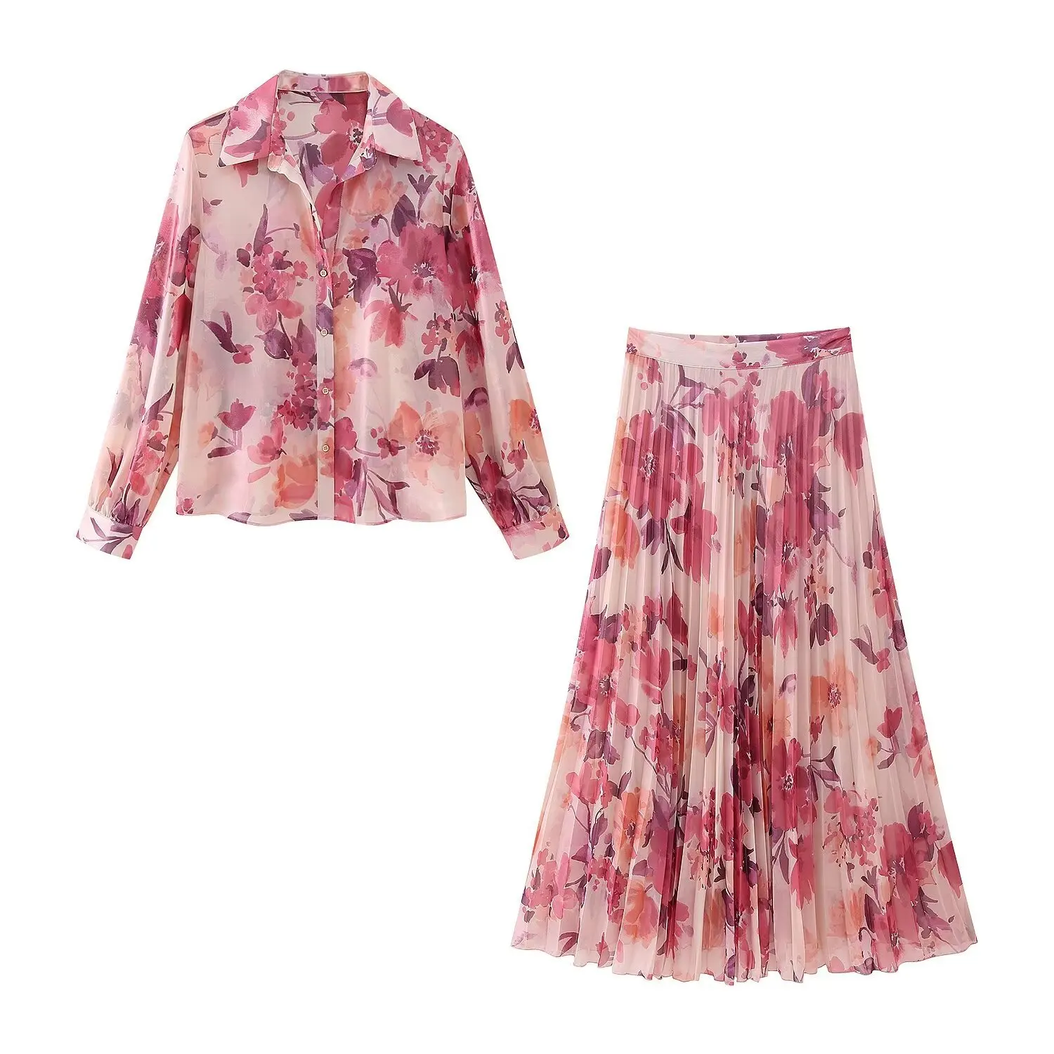 OEM/ODM Wholesale Floral Suit Printed Shirt Pleated Halter Dresses