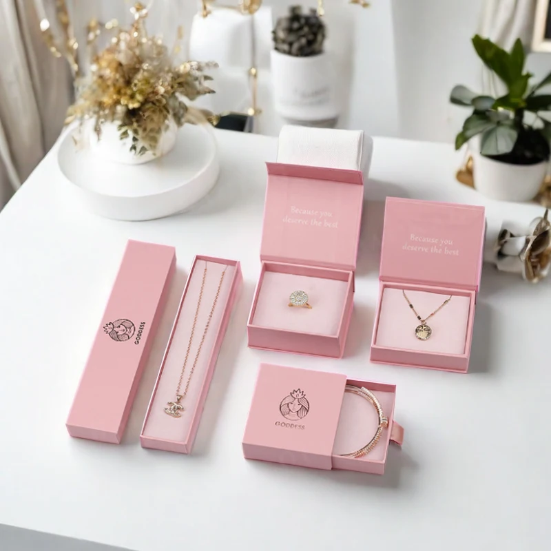 Personalized Jewelry Display Box Packaging Custom Eco-Friendly Luxury Recyclable Pink Mailing Boxes for Jewelry