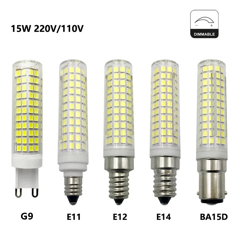 Светодиодная кукурузная лампочка HoneyFly AC110V/220V G9/E11/E12/E14/BA15D 15 Вт супер яркая лампа 1500 лм 136 шт. 2835 бусины керамическая