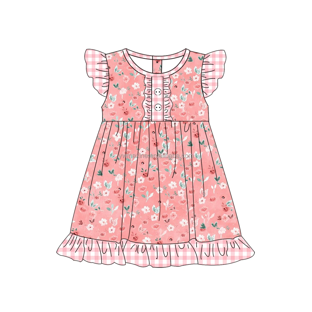 New Arrival Boutique Kids Clothes Flowers Design Party Skirt Baby Girls Flying Sleeve Cotton Dress and Short Outfits