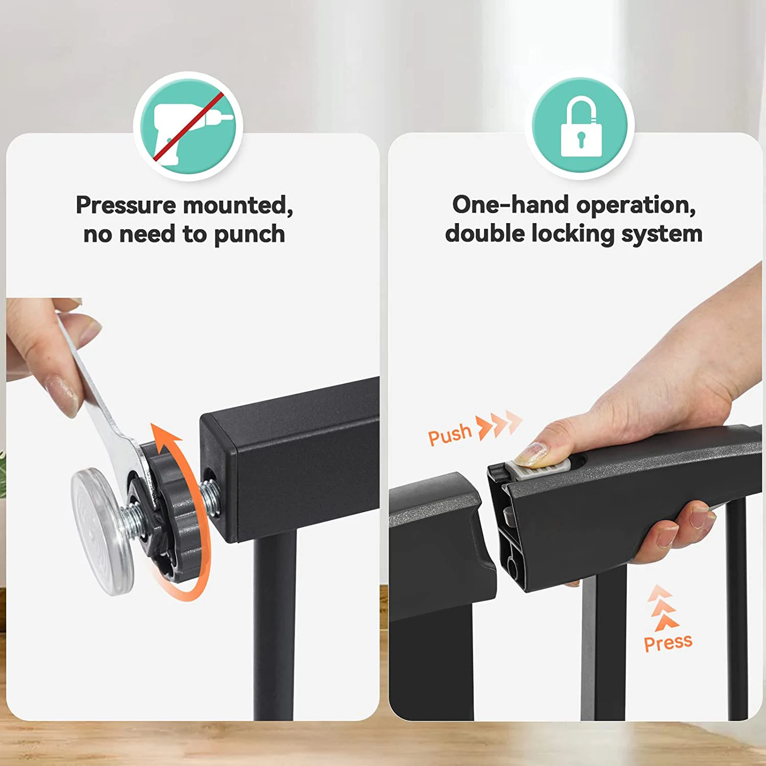 49-Inch Extra Wide Baby Gate Includes 4-Inch and12-Inch Extension baby stair gate  Mount Kit and 4 Pack of Wall Mount Kit