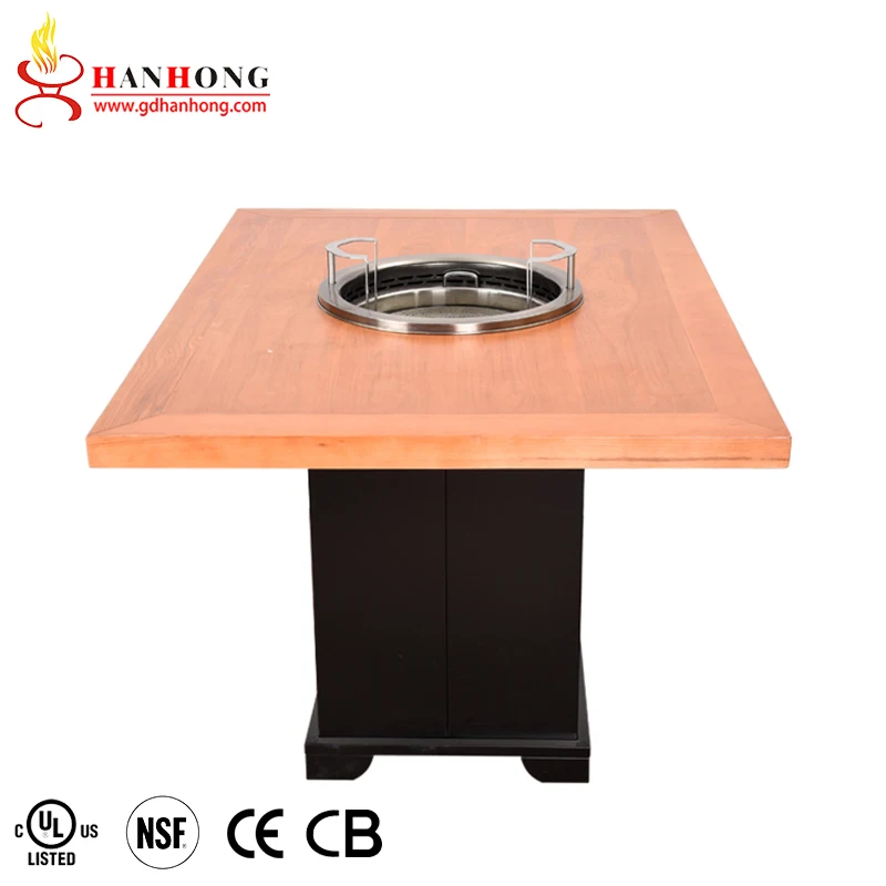Restaurant Rectangle Metal Hot Pot Table with Wooden Top for Sale