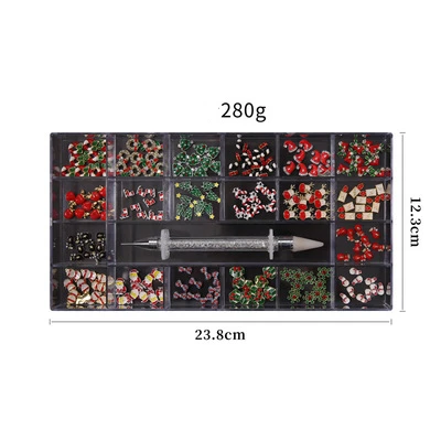 ND1131 Nail Art Designs 24 Grids Christmas Series Metal Tree Snowman Elk Candy Jewelry For