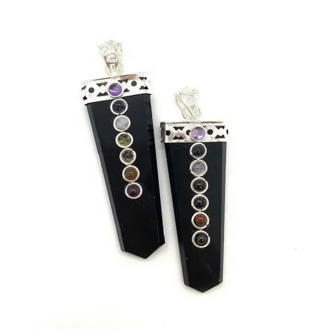 wholesale natural Black Tourmaline gemstone Pencil Point Chakra Bonded Pendant for Healing Black Tourmaline Pencil Pendant