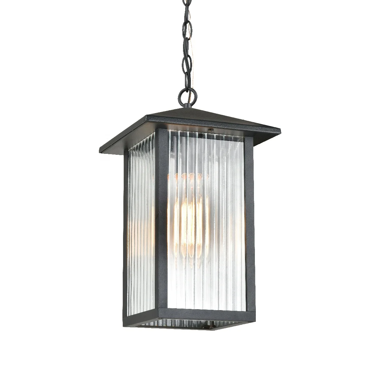 EU-002  Amazon Hot Sale E26/E27 Metal Garden IP44 Pendant Lamp Ceiling Lantern with Black Finish & Seed Glass Shade