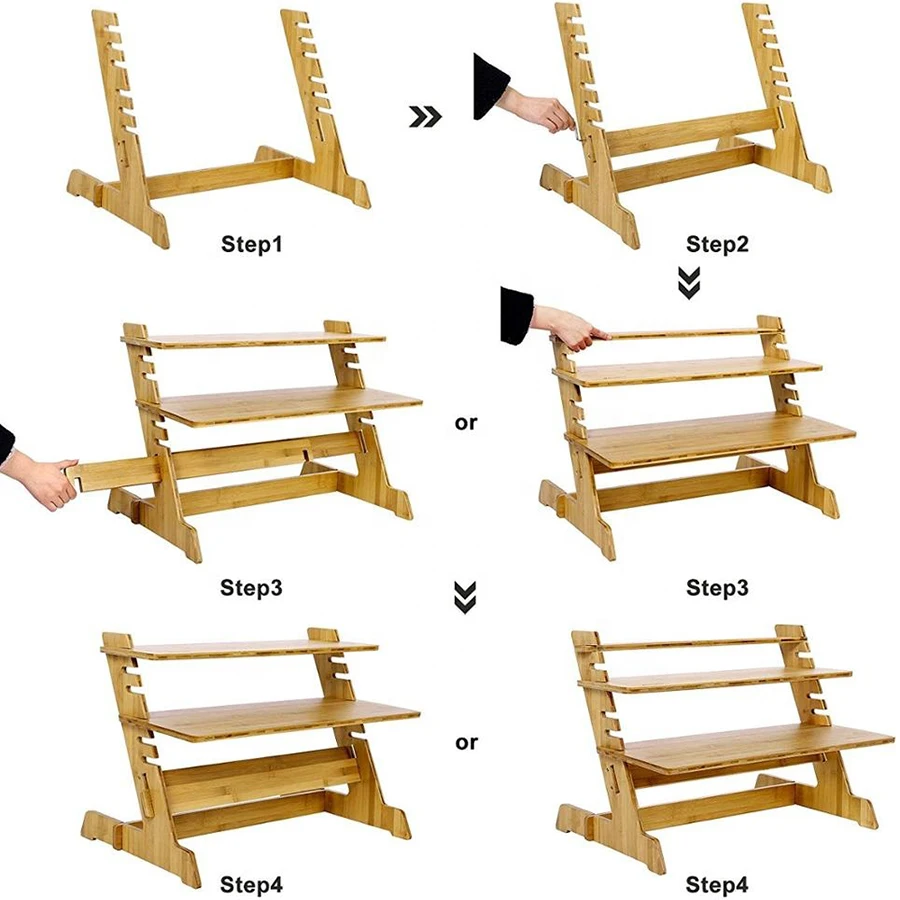 
Riser Stand Steady Up Adjustable Height Desktop Computer Workstation Converter Natural Bamboo Standing Laptop Desk Stand 